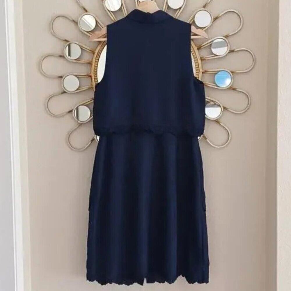 NWT Parker Aquarius Overlay Lace Trim Shirt Dress Navy Blue M Lace Hem - Picture 6 of 11